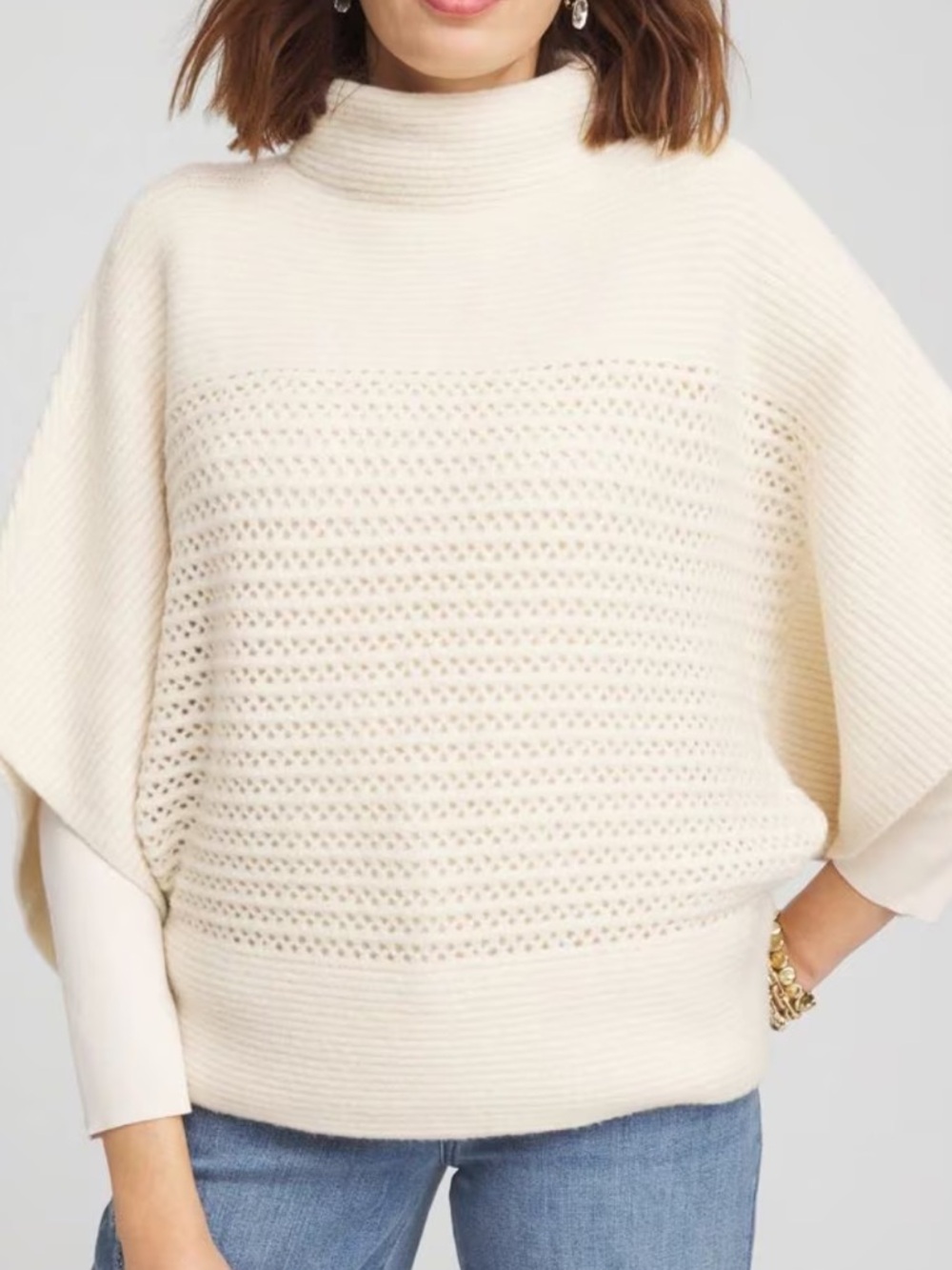 Chico’s Mock Neck Dolman Sleeve Sweater Poncho size 1 US M